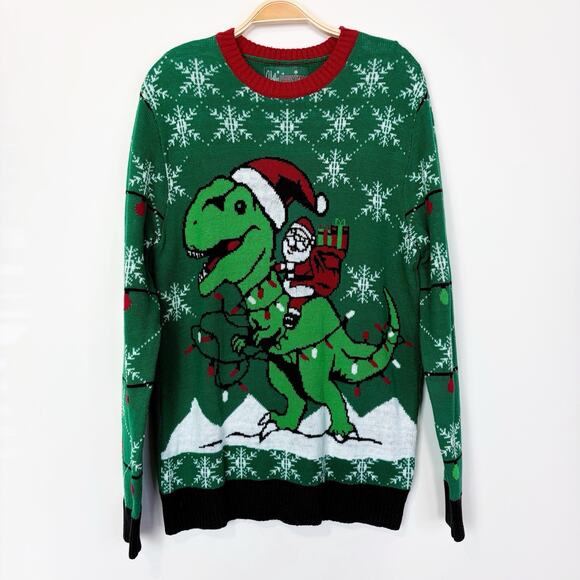 Ugly Sweater Nordstrom Mens Large Christmas Santa Dinosaur Festive Holiday - Picture 1 of 10